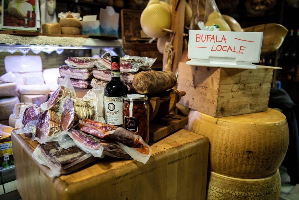 Typical products of the Antica Salumeria del Corso of Alberobello